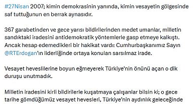 AK Parti'li Acar: 27 Nisan 2007 kimin vesayetin gölgesinde saf tuttuğunun en berrak aynasıdır