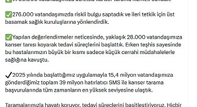 Bakan Memişoğlu: 2025 yılında 7 milyon 700 bin kişiye kanser taraması yapıldı