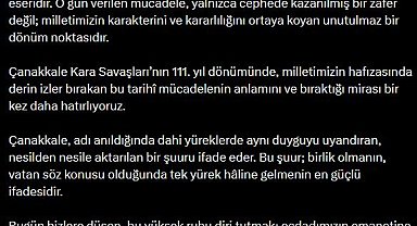 Burhanettin Duran'dan Çanakkale Kara Savaşları'nın 111'inci yıl dönümü mesajı