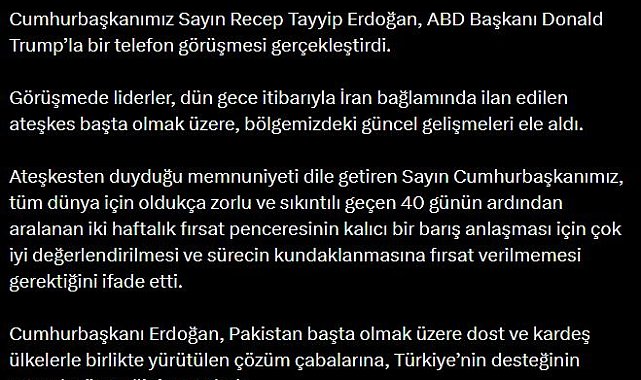 Cumhurbaşkanı Erdoğan, ABD Başkanı Trump ile telefonda görüştü