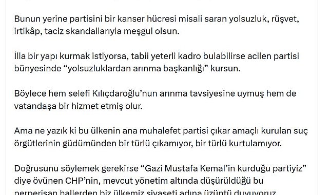 Cumhurbaşkanı Erdoğan: CHP Genel Başkanı yolsuzluk, rüşvet, irtikap, taciz skandallarıyla meşgul olsun