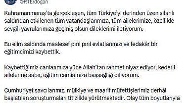 Cumhurbaşkanı Erdoğan: Eğitim camiamıza başsağlığı diliyorum