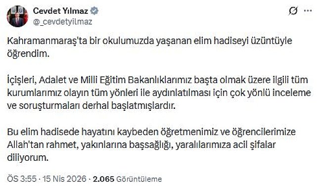 Cumhurbaşkanı Yardımcısı Yılmaz: Çok yönlü inceleme ve soruşturmalar başlatıldı
