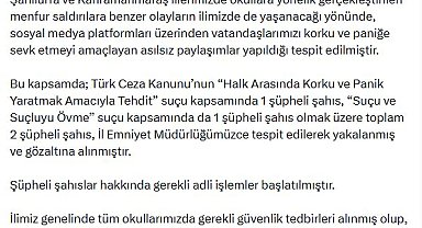 Denizli'de okul saldırılarıyla ilgili yanıltıcı paylaşımlar yapan 2 şüpheli gözaltına alındı