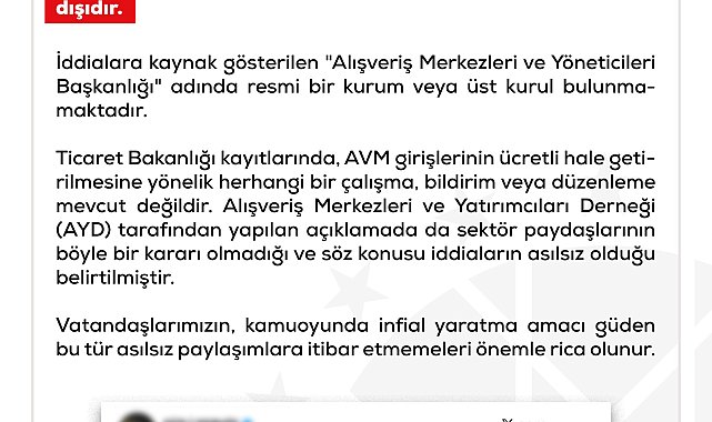 DMM'den 'AVM girişleri ücretli olacak' iddialarına ilişkin açıklama