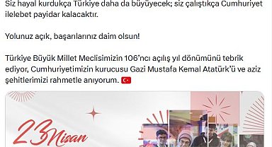 Emine Erdoğan: 23 Nisan Ulusal Egemenlik ve Çocuk Bayramı'nızı en içten dileklerimle kutluyorum
