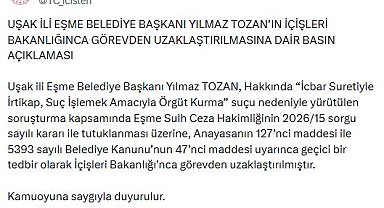 Eşme Belediye Başkanı Tozan görevden uzaklaştırıldı