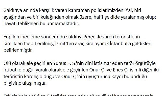 İçişleri Bakanlığı, İstanbul'da etkisiz hale getirilen 3 teröristin kimliğini açıkladı