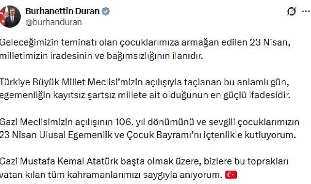 İletişim Başkanı Duran'dan '23 Nisan' mesajı