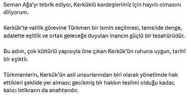 İletişim Başkanı Duran'dan Kerkük Valisi seçilen Mehmet Seman Ağa'ya tebrik