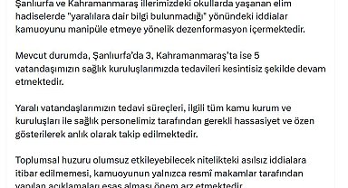 İletişim Başkanlığı: Şanlıurfa'da 3, Kahramanmaraş'ta 5 kişinin tedavisi devam ediyor