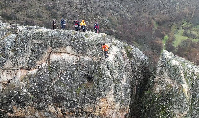 Kayalıkta mahsur kalan keçiyi itfaiye kurtardı