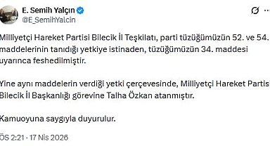 MHP'li Yalçın: Bilecik İl Teşkilatı feshedildi