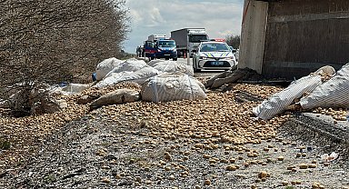 Patates yüklü TIR devrildi