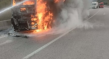 Seyir halindeki TIR alev alev yandı