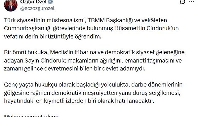 Siyasilerden eski TBMM Başkanı Cindoruk için taziye mesajları