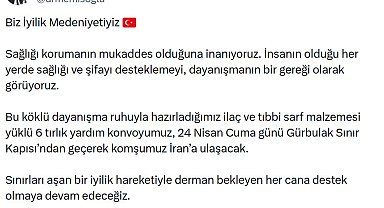 Türkiye'den İran'a 6 TIR ilaç ve tıbbi malzeme yardımı