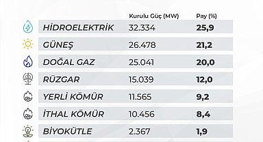 Türkiye'nin elektrik kurulu gücü 125 bin 78 megavata yükseldi