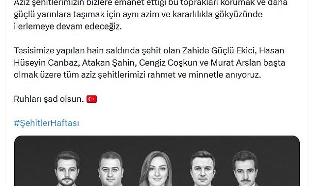 TUSAŞ'tan 'Şehitler Haftası' paylaşımı