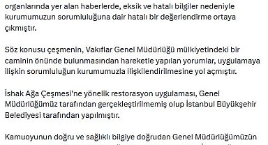 Vakıflar Genel Müdürlüğü'nden 'İshak Ağa Çeşmesi' açıklaması