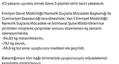Van'da 240 kilo uyuşturucu ele geçirildi; 5 gözaltı