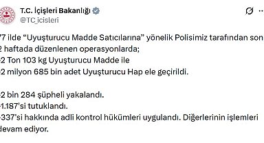 77 ilde uyuşturucu operasyonu: 1187 tutuklama