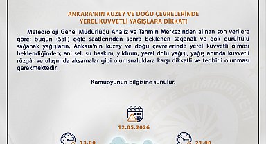 Ankara Valiliğinden 'gök gürültülü sağanak' uyarısı