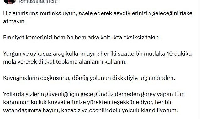Bakan Çiftçi: Emniyet kemerinizi hem ön hem arka koltukta takın
