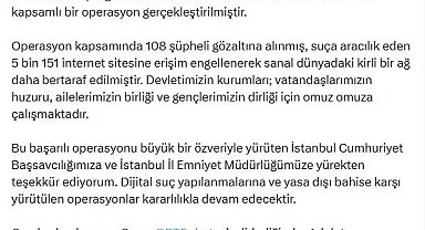 Bakan Gürlek: Dijital suç yapılanmalarına karşı yürütülen operasyonlar kararlılıkla devam edecek