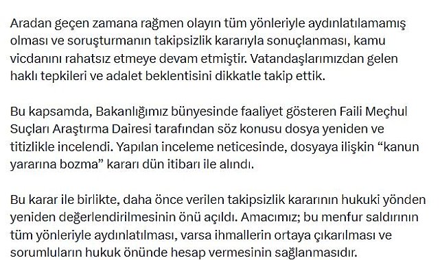 Bakan Gürlek: Fenerbahçe kafilesine saldırı dosyası yeniden incelemeye alındı