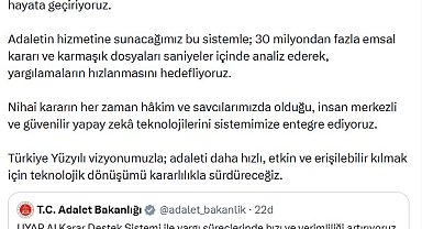 Bakan Gürlek: UYAP Al Karar Destek Sistemi'ni hayata geçiriyoruz