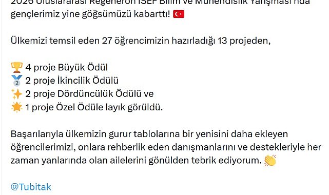 Bakan Kacır: Gençlerimiz ISEF 2026'da yine göğsümüzü kabarttı