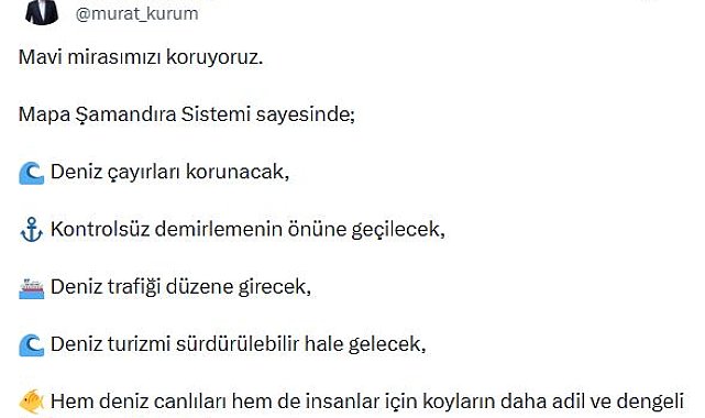 Bakan Kurum'dan 'Mapa Şamandıra Sistemi' paylaşımı