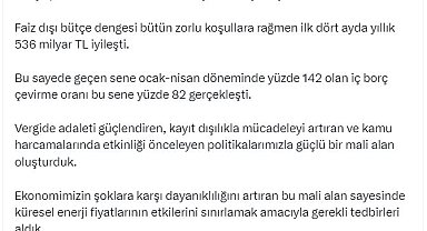 Bakan Şimşek: Bütçe performansımız hedeflerle uyumlu seyrediyor