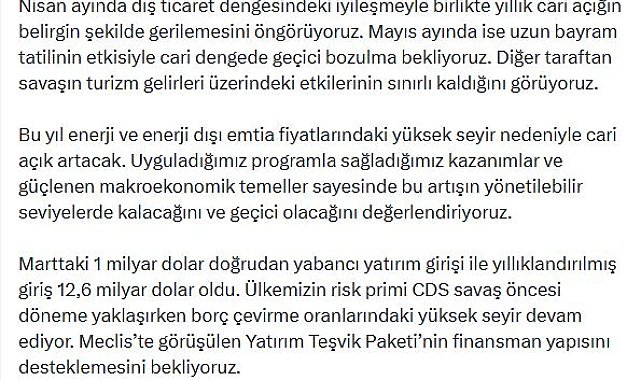 Bakan Şimşek'ten 'cari açık' değerlendirmesi