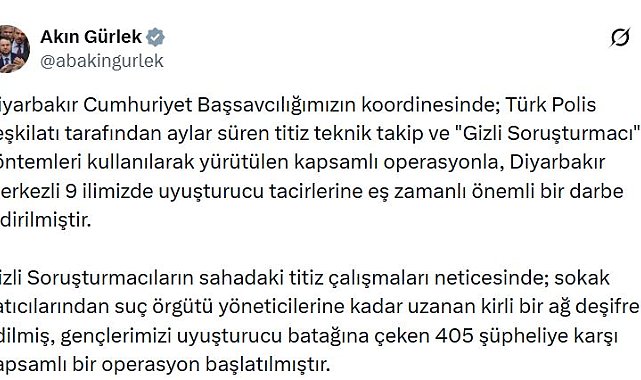 Diyarbakır merkezli 9 ilde 'uyuşturucu' operasyonu