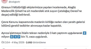Giresun'da dereyi kirleten maden şirketine 2 milyon 517 bin TL ceza