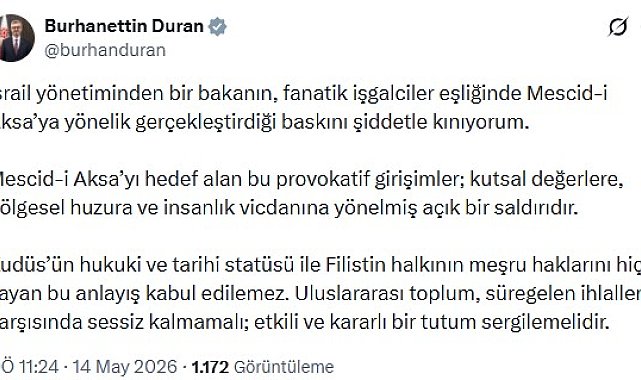 İletişim Başkanı Duran: Mescid-i Aksa'ya yönelik baskını kınıyorum