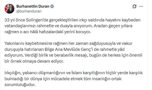 İletişim Başkanı Duran, Solingen faciasında yaşamını yitirenleri andı