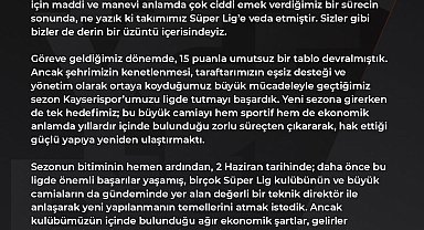 Kayserispor Başkanı Açıkalın: Kayserisporumuzun çok daha güçlü şekilde döneceğine inancımız tamdır