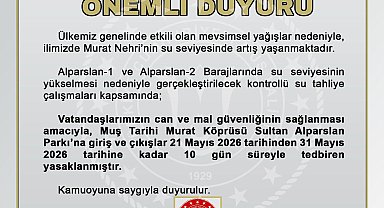 Murat Nehri'nin su seviyesi yükseldi, Murat Köprüsü ve Sultan Alparslan Parkı kapatıldı