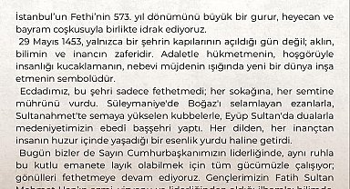 Vali Davut Gül'den İstanbul'un fethinin 573'üncü yıl dönümüne ilişkin kutlama mesajı