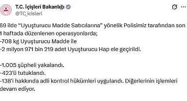 69 ilde uyuşturucu operasyonu: 423 tutuklama