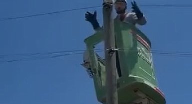 Amasya'da elektrik direğinde mahsur kalan kedi kurtarıldı