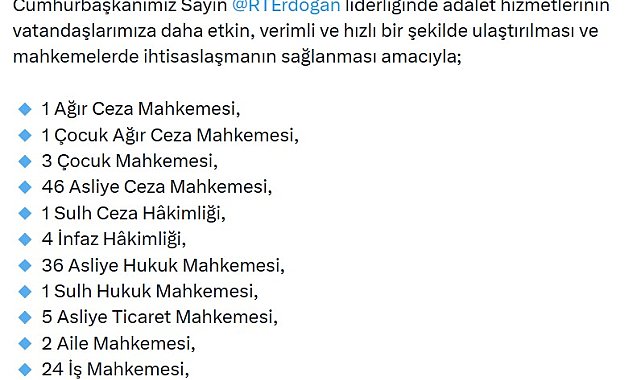 Bakan Gürlek: 140 yeni mahkeme kurulmasına karar verildi