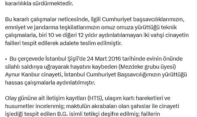 Bakan Gürlek: Aydınlatılamayan 2 cinayetin failleri yakalandı