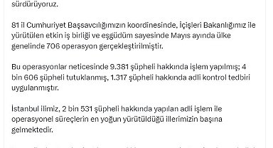 Bakan Gürlek: Mayısta 706 operasyon gerçekleştirildi, 4 bin 606 şüpheli tutuklandı