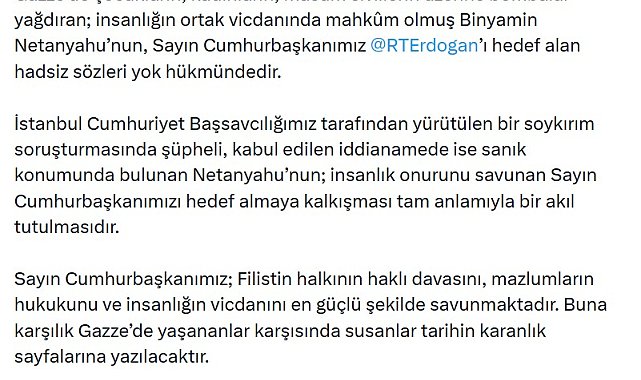Bakan Gürlek: Netanyahu'nun, Cumhurbaşkanımızı hedef almaya kalkışması akıl tutulmasıdır