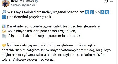 Bakan Yumaklı: Mayısta 82 bin 481 gıda denetimi gerçekleştirdik