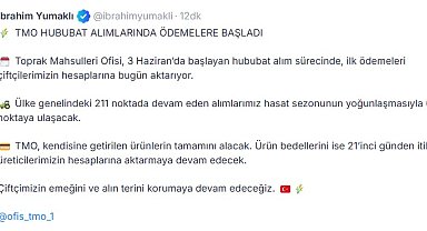 Bakan Yumaklı: TMO hububat alımlarında ödemelere başladı